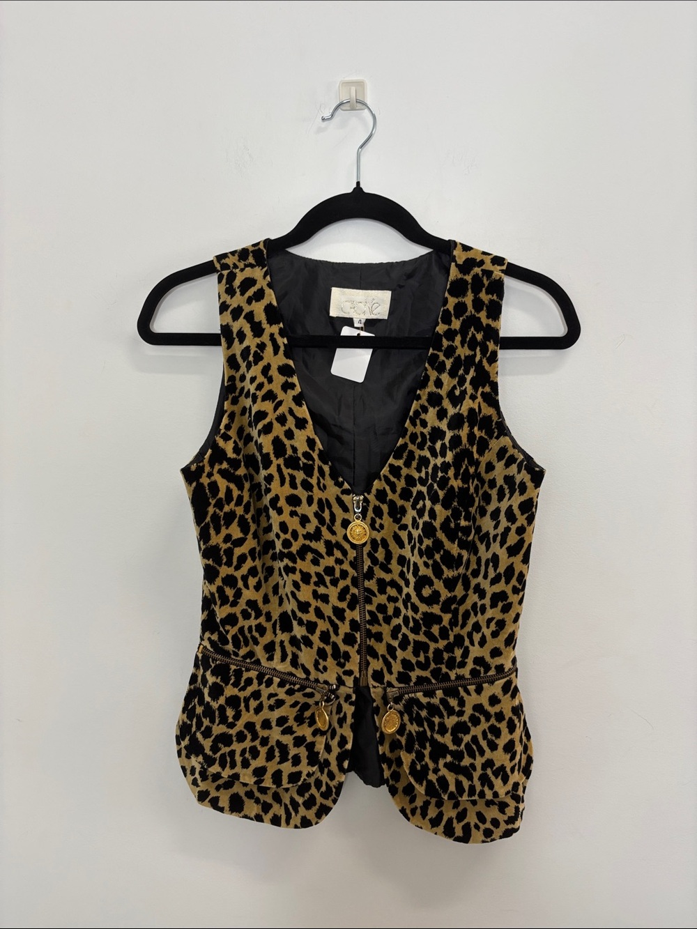 Cache Leopard Print V-Neck Vest - Black & Brown